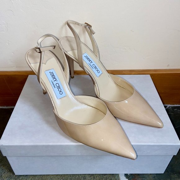 Jimmy Choo Shoes - Jimmy Choo Women's Nude Tilly Patent Leather Sling-Back Pumps | Size 39.5 (US 9)